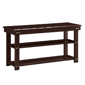 Wooden 2-shelf Shoe Rack Storage Bench For Entryway Or Closet