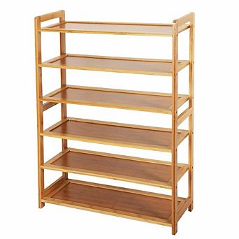 Solid Wood 6-shelf Shoe Rack - Holds Up To 24 Pair Of Shoes