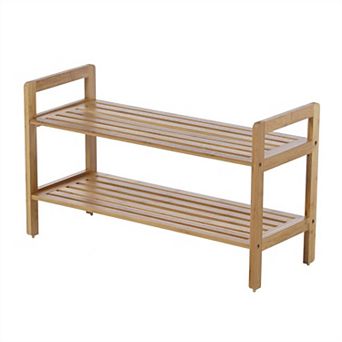 Modern Bamboo 2-shelf Shoe Rack - Holds Up To 8-pair Of Shoes