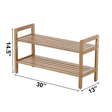 Wicker 2-Shelf Stackable Shoe Rack Natural Finish Holds 8 Pairs Entryway or Closet Organizer 30 in.
