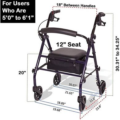 Carex Steel Rollator Walker with Seat/Wheels - Rolling Walker for Seniors - Walker Supports 350lbs