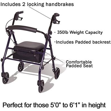 Carex Steel Rollator Walker with Seat/Wheels - Rolling Walker for Seniors - Walker Supports 350lbs