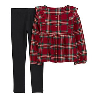 Girls 4-8 Carter's 2 pc Plaid Flannel Top & Stretch Leggings Set