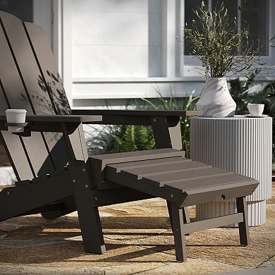 Taylor & Logan 2 pc Nellis All-Weather Adirondack Chair with Cup Holder & Pull-Out Ottoman Set