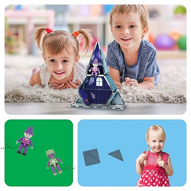 PicassoTiles 57 Piece Haunted Mansion Toy Magnetic Tile, Building Block for Kid Age 3 & Up, PTQ03