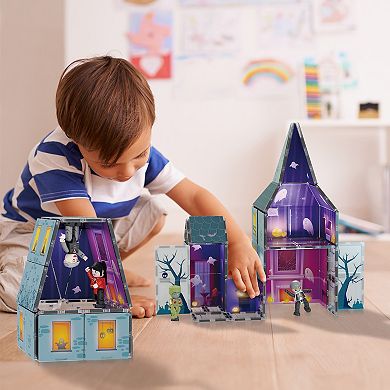 PicassoTiles 57 Piece Haunted Mansion Toy Magnetic Tile, Building Block for Kid Age 3 & Up, PTQ03