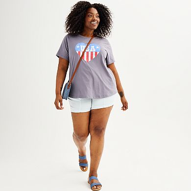 Plus Size Western USA Heart Crewneck Graphic Tee