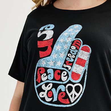 Plus Size Patriotic Peace & Love Finger Sign Crewneck Graphic Tee
