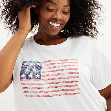Plus Size Faded American Flag Crewneck Graphic Tee