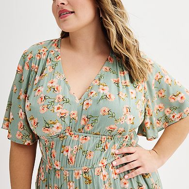 Juniors' Plus Size Rewind Flutter Sleeve Skater Dress