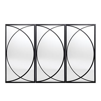 LuxenHome 3 pc Black Metal Rectangular Wall Mirror Set Large Vanity Bathroom Mirror Accent Decor