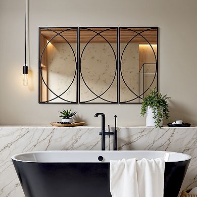 LuxenHome 3-Piece Black Metal Rectangular Wall Mirror Set Large Vanity Bathroom Mirror Accent Decor