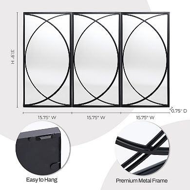LuxenHome 3-Piece Black Metal Rectangular Wall Mirror Set Large Vanity Bathroom Mirror Accent Decor