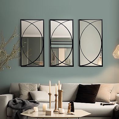 LuxenHome 3-Piece Black Metal Rectangular Wall Mirror Set Large Vanity Bathroom Mirror Accent Decor