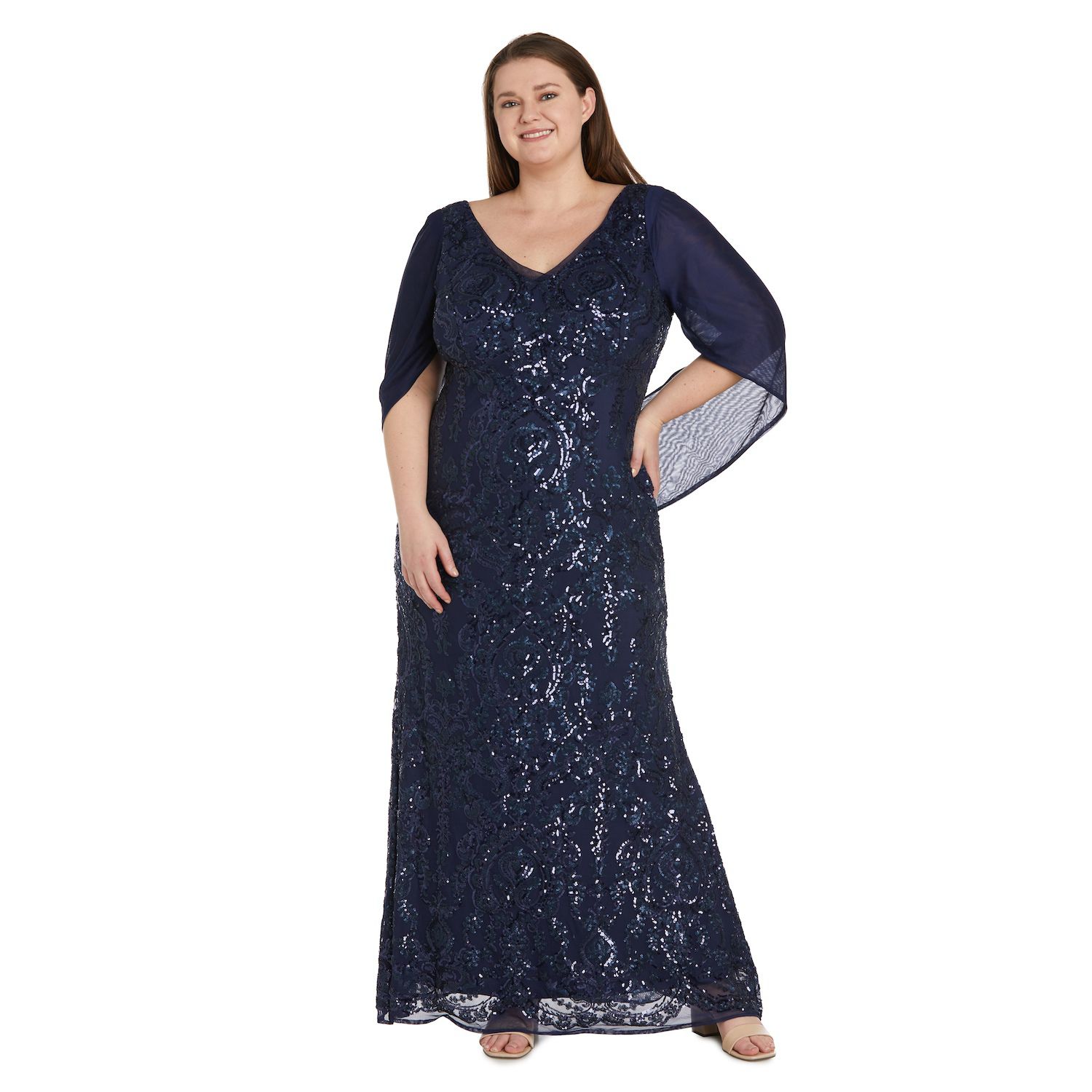 R&M Richards Abito Da Cerimonia Taglie Forti – Vestito Con Giacca In Chiffon Perline, Blu Scuro, Taglia 52