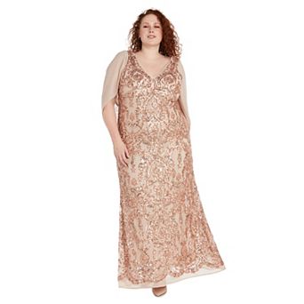 Plus Size R&M Richards Beaded V-Neck Draped Chiffon Cowl Back Maxi Dress