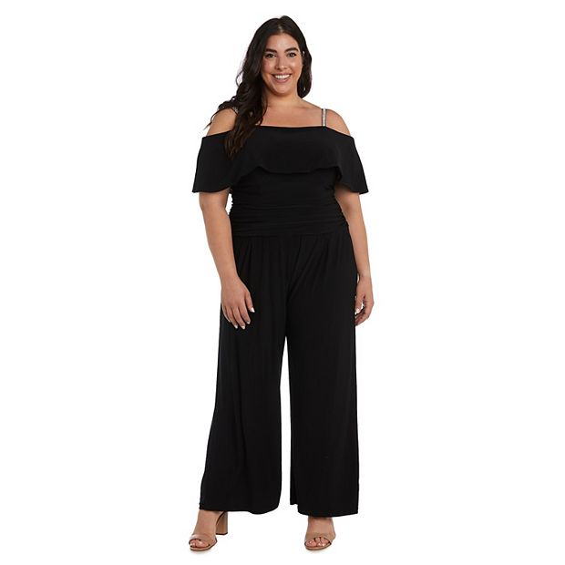 R M Richards Women s Plus Size Off The Shoulder Ruched Waist Jumpsuit