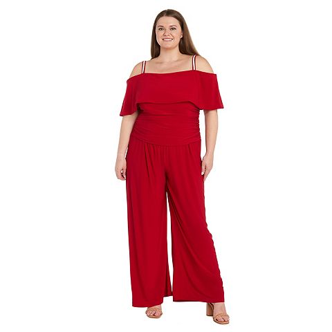 Женские комбинезоны R&M Plus Size R&M Richards Cold Shoulder Flowy Ruched Jumpsuit