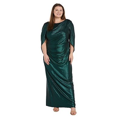 Plus Size R&M Richards Shimmery Back Cowl High Neck Maxi Evening Gown Dress