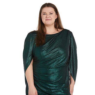 Plus Size R&M Richards Shimmery Back Cowl High Neck Maxi Evening Gown Dress