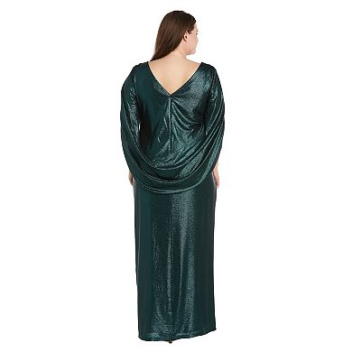 Plus Size R&M Richards Shimmery Back Cowl High Neck Maxi Evening Gown Dress