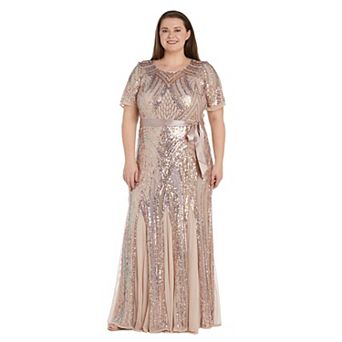 Plus Size R&M Richards Short Sleeve Sequined Maxi Dress