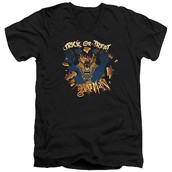 Batman Pumpkin Burst Short Sleeve Adult V Neck T-shirt
