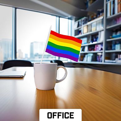 G128 4x6 Inches 24pk LGBT Rainbow Printed 150d Polyester Handheld Stick Flag
