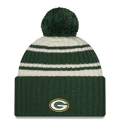 Men's New Era  Cream/Green Green Bay Packers 2022 Sideline Sport Cuffed Pom Knit Hat