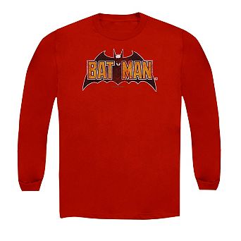 Batman Vintage Bat Logo On Red Long Sleeve Adult T-shirt