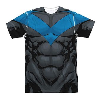 Batman Nightwing Blue Uniform Short Sleeve Adult Poly Crew T-shirt