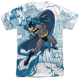 Batman Skyline All Over Short Sleeve Adult 100% Poly Crew T-shirt