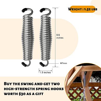 Wooden Porch Swing 3-seater, Bench Swing With Cupholders, Hanging Chains And 7mm Springs