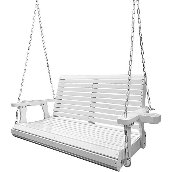 Wooden Porch Swing 3seater, Bench Swing With Cupholders, Hanging