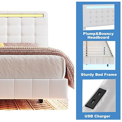 Merax Floating Bed Frame Modern Upholstered Platform LED Bed Frame