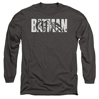 Batman Text On Gray Long Sleeve Adult T-shirt
