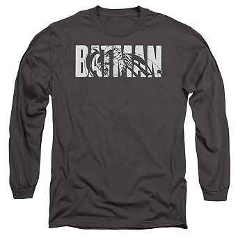 Batman Text On Gray Long Sleeve Adult T-shirt