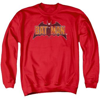 Batman Vintage Bat Logo On Red Adult Crewneck Sweatshirt