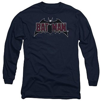Batman Vintage Bat Logo On Navy Long Sleeve Adult T-shirt