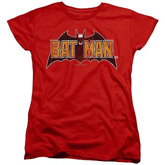 Batman Vintage Bat Logo On Red Short Sleeve Women´s T-Shirt