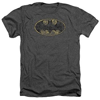Batman Tattered Logo Adult Heather T-shirt
