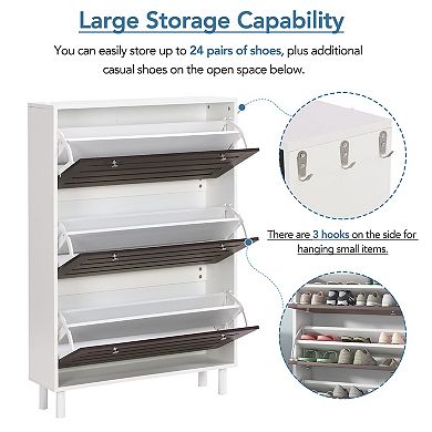 Merax Minimalist Slim Shoe Cabinet With Hanging Hooks