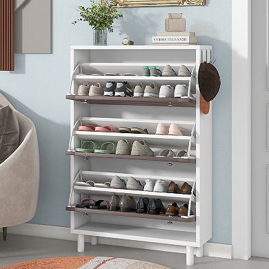Merax Minimalist Slim Shoe Cabinet With Hanging Hooks