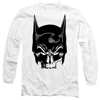 Batman Skull On White Long Sleeve Adult T-shirt