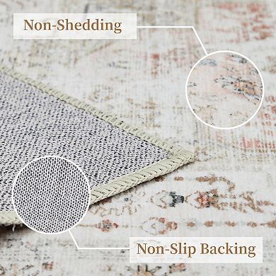Garvee Distressed Floral Print Washable Area and Vintage Throw Rug