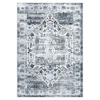 Garvee Distressed Floral Print Washable Area and Vintage Throw Rug
