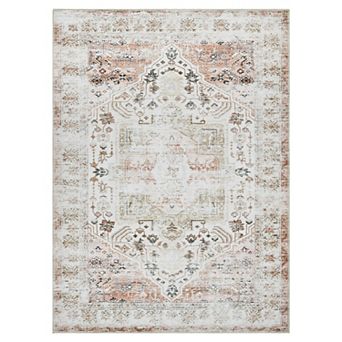 Garvee Distressed Floral Print Washable Area and Vintage Throw Rug