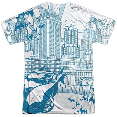 Batman Skyline All Over Short Sleeve Adult 100% Poly Crew T-shirt