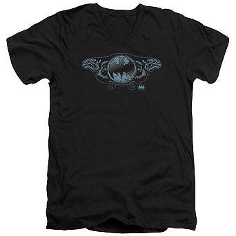 Batman Two Gargoyles Logo Short Sleeve Adult V Neck T-shirt