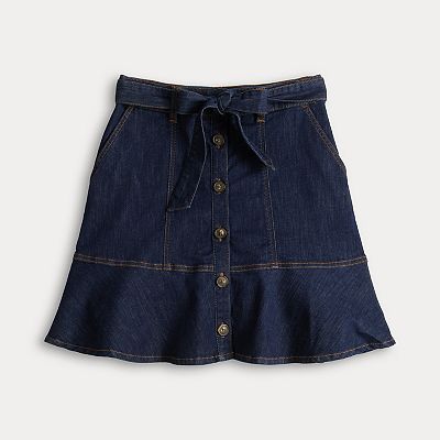 Button front denim flared skirt hotsell